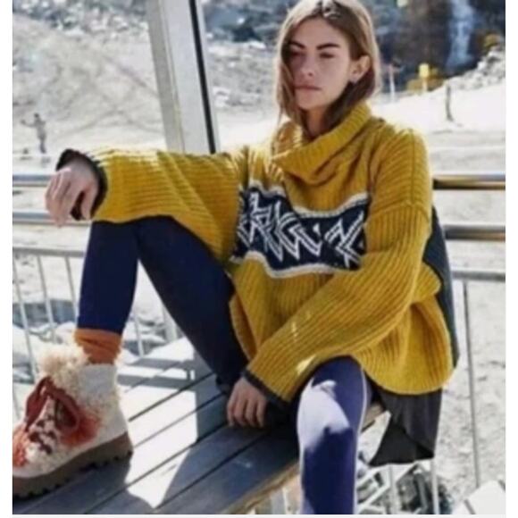 free people greater than cowl neck sweater yellow - Picture 1 of 6